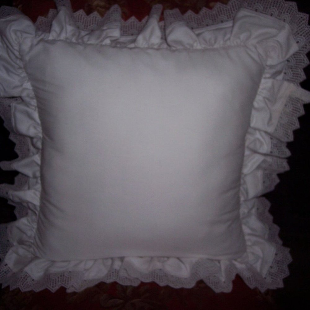 Country Curtains White Square Accent Pillow with Ruffled Trim and White Eyelet
